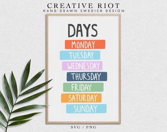 Days of the Week SVG - Kids Educational Print (Digital Download)