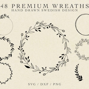 48 WREATH DESIGNS - Commercial Use Svg, Circle Monogram Svg, Floral Wreath Svg, Laurel Wreath Svg, Wreath Cut File, Cricut Wreath Svg