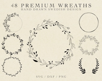 48 WREATH DESIGNS - Commercial Use Svg, Circle Monogram Svg, Floral Wreath Svg, Laurel Wreath Svg, Wreath Cut File, Cricut Wreath Svg