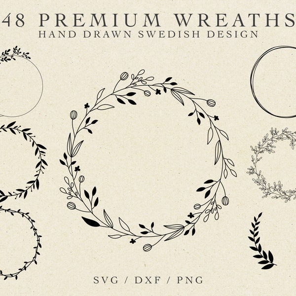 48 WREATH DESIGNS - Commercial Use Svg, Circle Monogram Svg, Floral Wreath Svg, Laurel Wreath Svg, Wreath Cut File, Cricut Wreath Svg