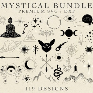 119 MYSTICAL DESIGNS - Commercial Use Svg, Celestial Svg, Moon Svg, Wicca Svg, Magical Svg, Stars Svg, Mountains Svg, Boho Svg, Star Svg