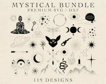 119 MYSTICAL DESIGNS - Commercial Use Svg, Celestial Svg, Moon Svg, Wicca Svg, Magical Svg, Stars Svg, Mountains Svg, Boho Svg, Star Svg