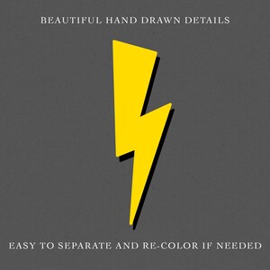 May include: A yellow lightning bolt graphic with a black outline. The graphic is on a gray background.