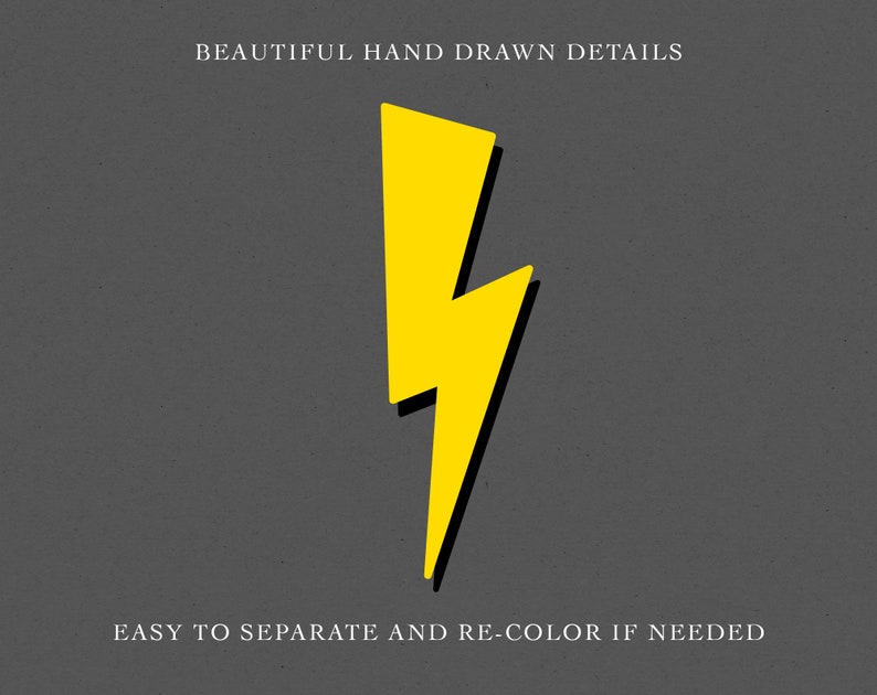 May include: A yellow lightning bolt graphic with a black outline. The graphic is on a gray background.