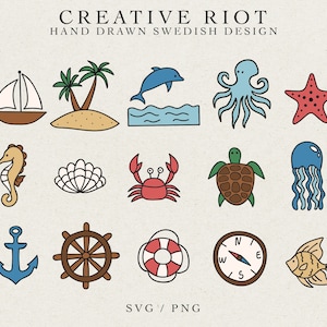 NAUTICAL SVG - Nautical Bundle, Commercial Use Svg, Fish Svg File, Cricut Sea Animal, Turtle Svg File, Octopus Png, Squid Vector