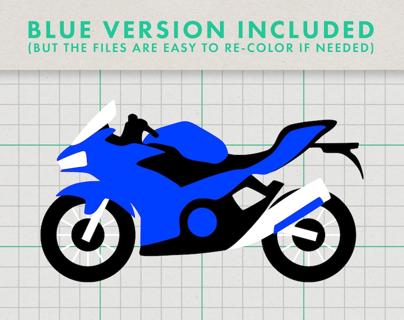 Puede incluir: Una silueta de motocicleta azul y negra sobre un fondo de cuadr&iacute;cula blanca. La motocicleta es una deportiva con un piloto en el asiento.