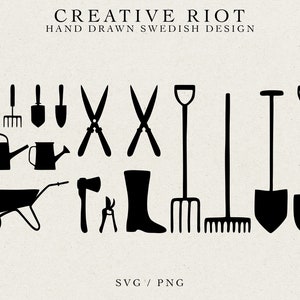 OUTILS DE JARDIN SVG - Fichier SVG de jardinage, Utilisation commerciale SVG, Ferme SVG, Fichier Cricut Cut, Téléchargement instantané, Outils agricoles, Rake Shovel Axe