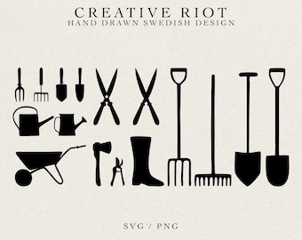 GARDEN TOOLS SVG - Gardening Svg File, Commercial Use Svg, Farmhouse Svg, Cricut Cut File, Instant Download, Farming Tools, Rake Shovel Axe