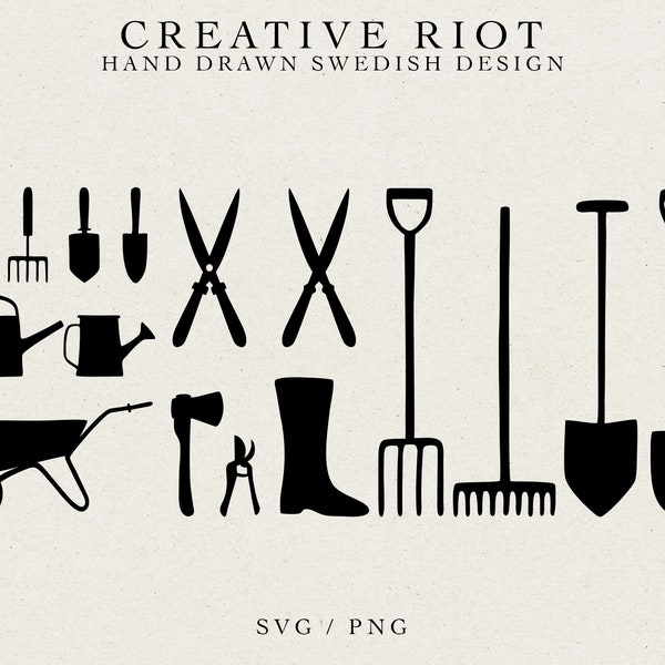 GARDEN TOOLS SVG - Gardening Svg File, Commercial Use Svg, Farmhouse Svg, Cricut Cut File, Instant Download, Farming Tools, Rake Shovel Axe