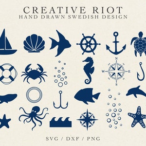 NAUTICAL BUNDLE SVG - Nautical Svg, Commercial Use Svg, Fish Svg File, Cricut Sea Animal, Turtle Svg File, Octopus Png, Squid Vector