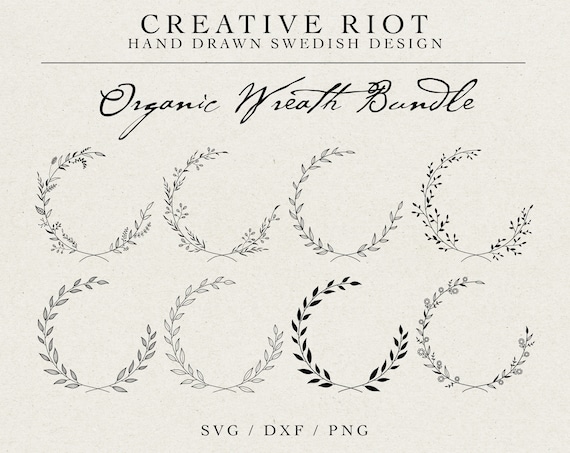 Organic Floral Wreath SVG Bundle – Hand Drawn Laurel, Wedding Logo (Digital Download)