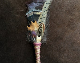 Handcrafted OOAK Smudge Feather Fan – Turkey and Pheasant