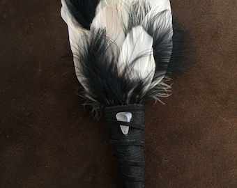 Handcrafted OOAK Smudge Feather Fan – Turkey, Goose