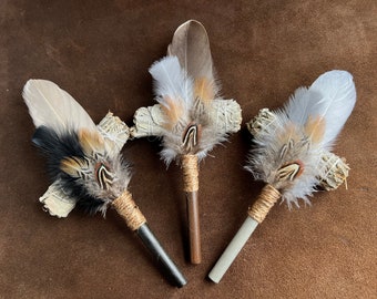 Handcrafted OOAK Smudge Feather Fan Set – 3 Color Choices