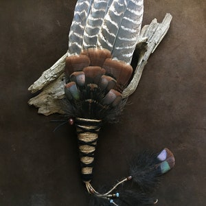 Handcrafted OOAK Smudge Feather Fan – Turkey Pheasant