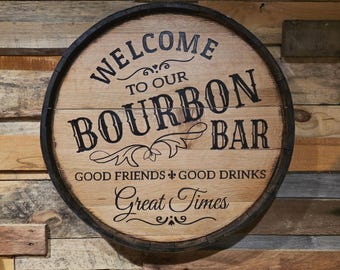 Bourbon Barrel Top Sign. Real Bourbon Barrel. Bar Sign. Bourbon Lover. Can Personalize. Bourbon Lover Gift. Kentucky Trail. FREE SHIPPING.