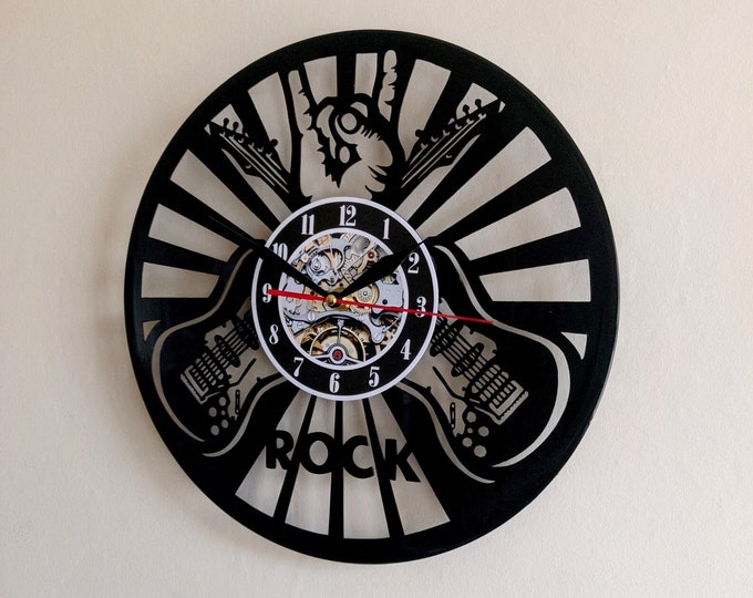 12 Inch Rock Guitars Vinyl Record Wall Clock Laser Cut - Gift for rock music fan