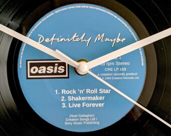 Oasis Definitely Maybe / Rock n Roll Star / Live Forever / ShakerMaker LP Vinyl Record Wall Clock 12" Unique Gift for Oasis Fan