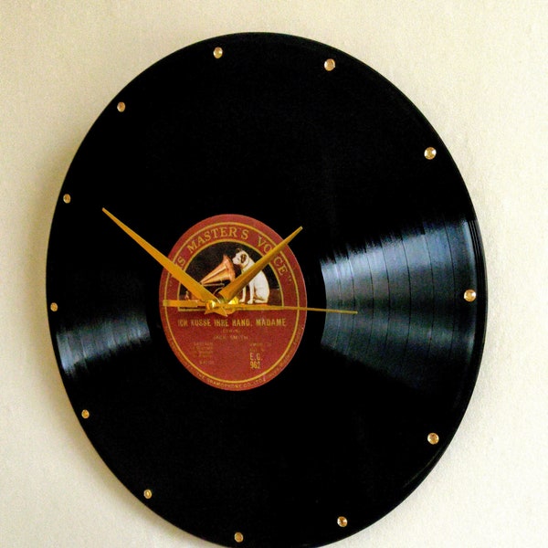 Vintage Record Wall Clock 12" His Masters Voice LP Gold Hands