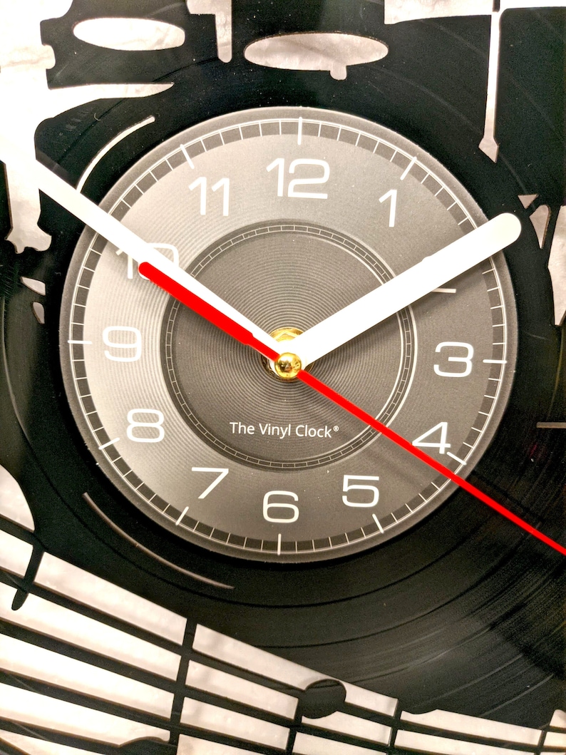 Horloge murale pour disque vinyle pour batteur de 12 pouces découpée au laser Batteur, batterie et notes de musique image 5