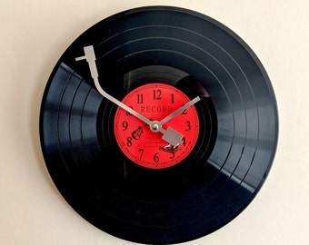 Vinyl Record Wall Clock 12" LP With Record Player Tonearm style clock hands - Unique Music Themed Gift For Vinyl Records Lover