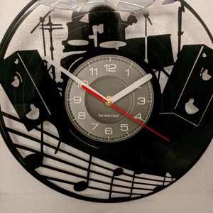 Horloge murale pour disque vinyle pour batteur de 12 pouces découpée au laser Batteur, batterie et notes de musique image 4