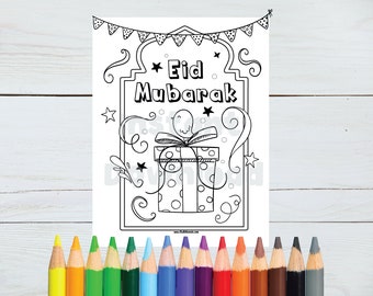 Happy Eid Coloring Page, Eid Mubarak Coloring Pages, Ramadan Coloring Pages, Cute Islamic Coloring Pages - PDF INSTANT DOWNLOAD