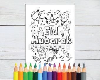 Happy Eid Coloring Page Desserts, Eid Mubarak Coloring Pages, Eid Party Coloring Pages, Cute Islamic Coloring Pages - PDF INSTANT DOWNLOAD