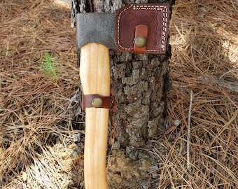 Handmade Camping Hiking Hatchet Hardwood Handle Viking Axe Steel Bit Leather Holster