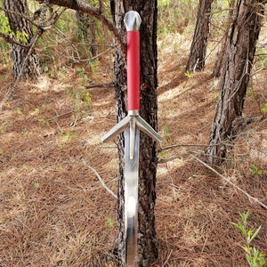 Hand Forged Handmade Templar Knight Medieval Crusader European Stainless Steel Great Sword Replica Red Handle For Display and Cosplay Only