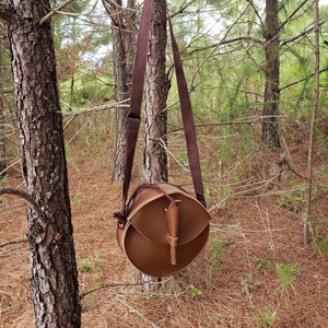 Medieval Viking Templar Knight Round Leather Renaissance Messenger Bag with Shoulder Strap