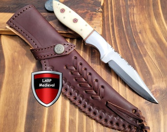 Bounty Hunter Drop Point Knife - Full Tang Stainless Steel Collectible Outdoor Hunting Camping Knife Leather Sheath