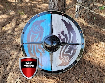 Medieval Ragnarök Valhalla Odin Raven Norse Viking Wooden Shield Steel Cross Boss Trim