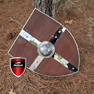 Elden Ring Norse Viking Raider Metal Banded Wooden Kite Shield With Steel Boss