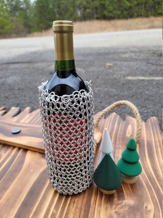 Medieval Style Aluminum Chainmail Wine Bottle Holder Koozie