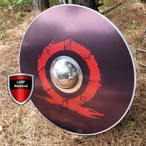Norse God Viking Runes Red Fire Ragnarök War Wooden Viking Round Shield