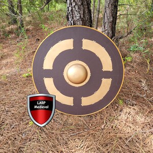 Greek Spartan Medieval Round Wooden Knights Templar Shield Leather Wrap Gold