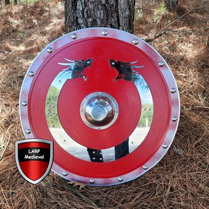 Norse Medieval Viking Mirror Polished Steel Plated Dragon Battle Ready Wooden Round Shield