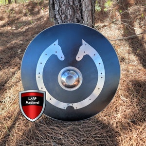 Horse Stallion Stainless Steel Medieval Wood Round Shield Rustic Cabin Wall Decor Display