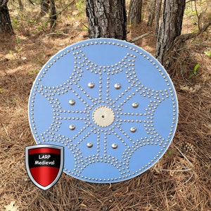 Scottish Targe Highland Celtic Warrior Medieval Shield Spike Blue Leather Wrapped Wood Grip