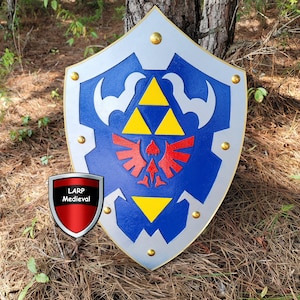 The Legend of Zelda Ocarina of Time Inspired Hylian Shield Curved Wooden Leather Grip