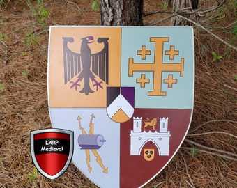 Templar Medieval Knight Quadrant Coat of Arms Royal Wooden Display Shield