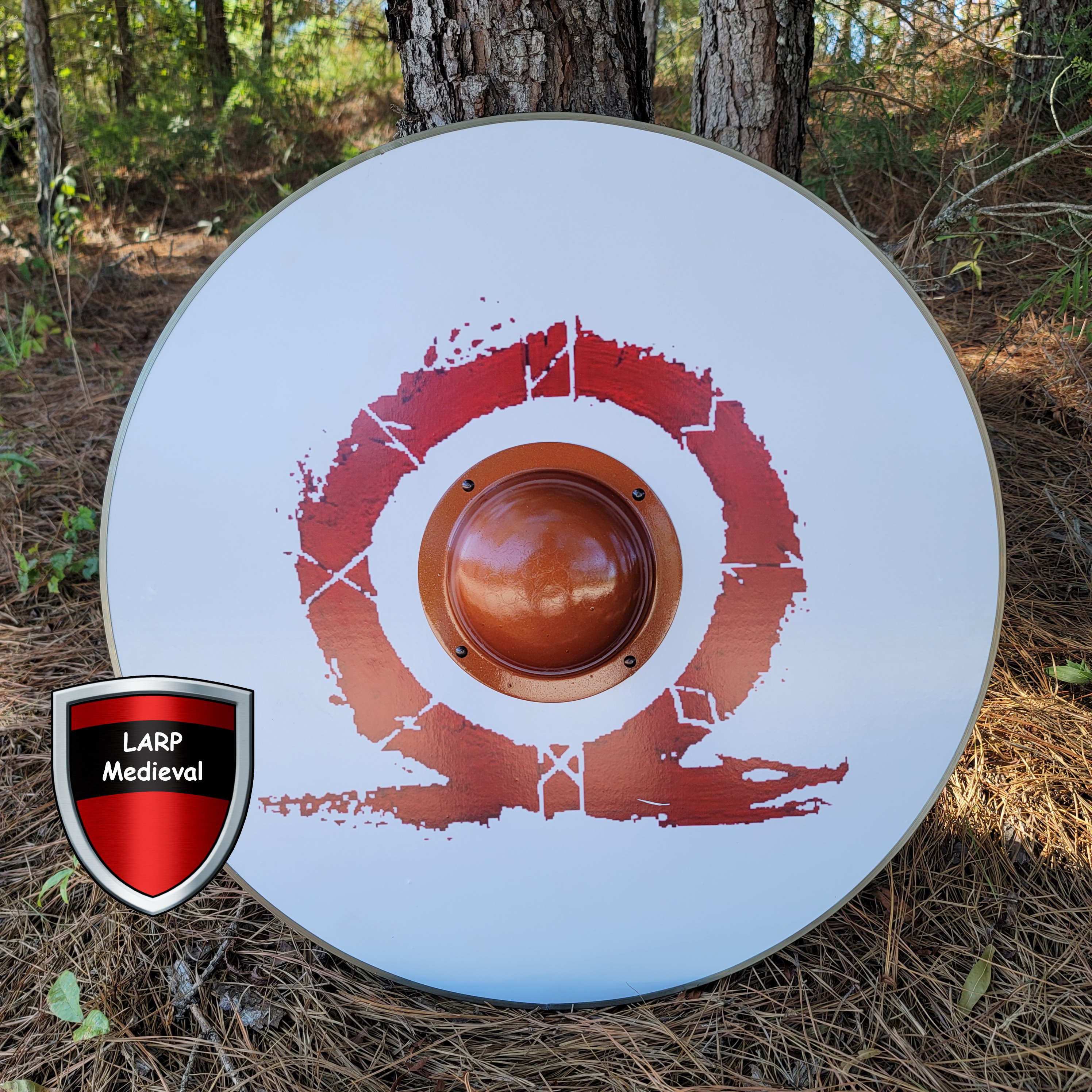 Norse God Viking Runes Red Fire Ragnarök War Wooden Viking Round Shield White