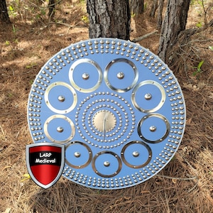 Scottish Targe Highland Celtic Warrior Medieval Shield Spike Blue Leather Wrap Wooden Grip