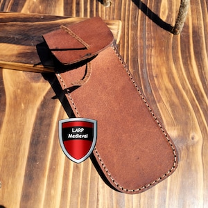 Handmade Genuine Tanned Leather Pocket Knife Holster Waist Belt Loop Thread Through Enclosure