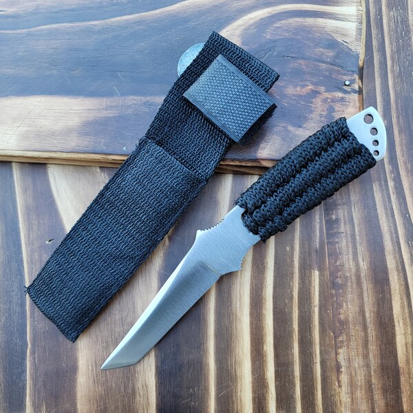Outdoors Hunter Skinning Tanto Fillet Chef Knife Nylon Grip Carry Case Thumb Index Grip
