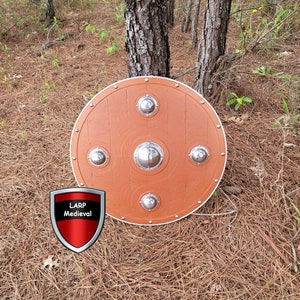 Conan the Barbarian Medieval Fantasy Mongol Wooden Carved Shield Five Bosses