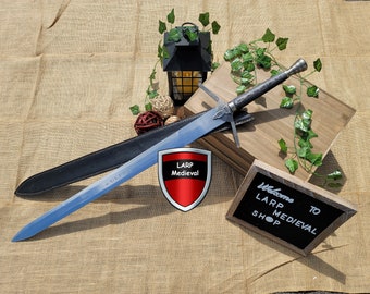 Présentoir de grande épée en acier inoxydable Viking Ulfberht Viking européen forgé à la main Cosplay avec fourreau en similicuir