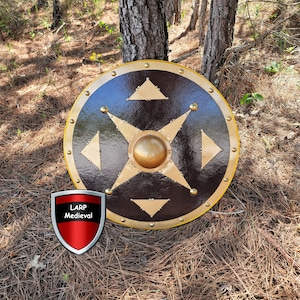 King Solomon Davidstern Mittelalter Rund Holz Knights Templar Schild Leder Wrap Gold