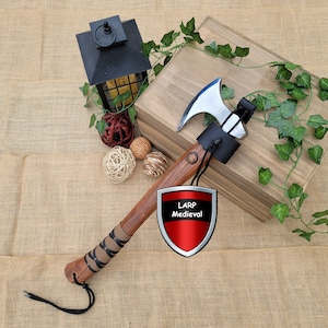 Textured Stainless Steel Bearded Viking Axe Solid Hardwood Haft Hatchet Camping Tool